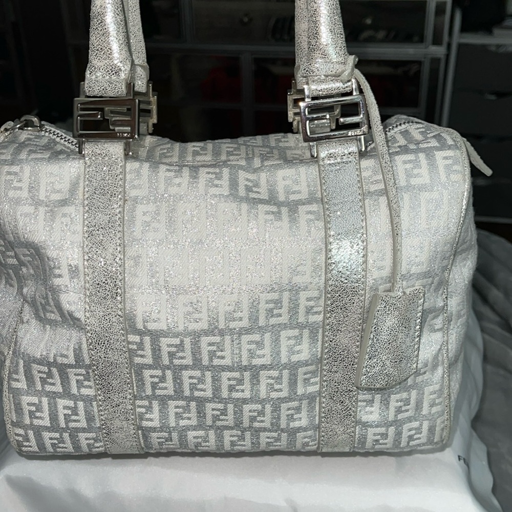 RARE FIND FENDI Zucca Boston bag silver/grey sparkly speedy size 9 1/2W x 6 1/2H